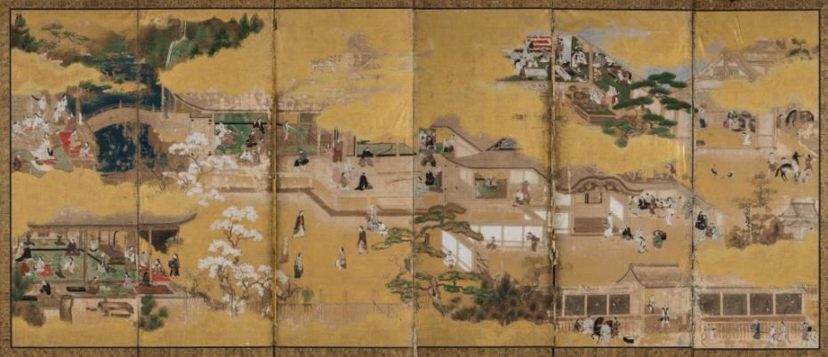 紙本金地著色 城内御殿風俗図 六曲屏風