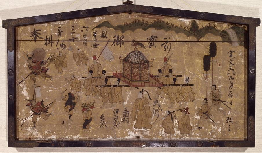 紙本金地著色 祭礼図絵馬