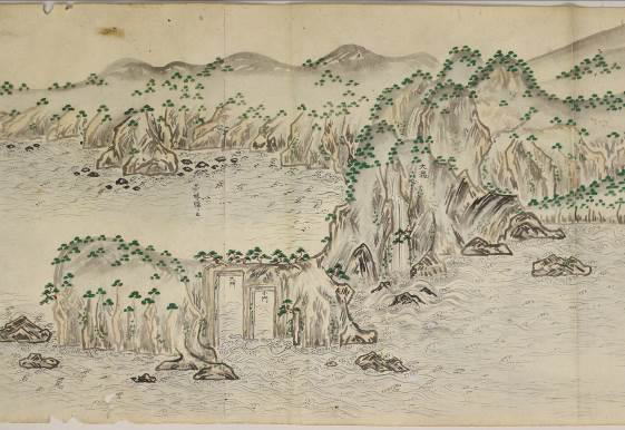 紙本著色 小浜城下蘇洞門景観図巻